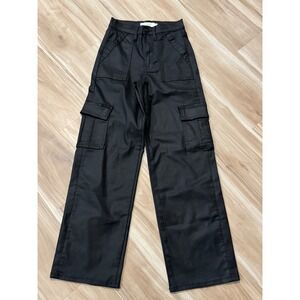 Hidden Los Angeles Black Cargo Pants Size 24‎ Utility Pockets Straight Leg h1